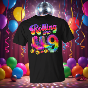 เสื้อยืดลายโรลเลอร์สเก็ตสำหรับเด็กผู้หญิงอายุ 9 ขวบ สำหรับงานปาร์ตี้วันเกิดครบรอบ 9 ปี และงานปาร์ตี้สเก็ต - Product Image 2