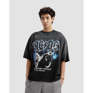 ACDC <b>Animated</b> <b>Men's</b> Tshirt 100% Cotton Jersey 220 GSM Heavy Weight Washed Faded for Cut Sew Style Silk Screen DTG Printing - Product Image 5