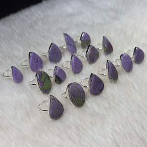 Exquisita piedra preciosa de Stichtite púrpura de la mejor calidad, anillo Chapado en plata, bisel, cabujón de purpurita, joyería fina para anillo de bodas - Product Image 3