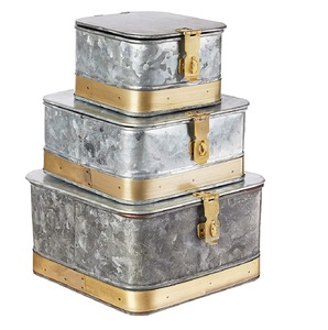 Designer Set Of 3 Galvanized <b>Storage</b> <b>Containers</b> Stylish Durable And Functional Organizer Perfect For Seasonal <b>Kitchen</b> Pantry Use - Product Image 6