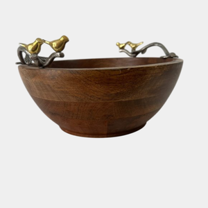 Cuenco para servir comida de forma redonda de Diseño Estándar Mango de pájaros de amor dorado de alta calidad para exhibición de servidor de catering de Hotel a la venta - Product Image 1