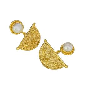 หินมุกหยดชุบทอง ต่างหูดีไซน์เก๋ ต่างหูหยดและห้อย การปรับแต่งจากนักออกแบบที่ไม่ซ้ําใคร นําเสนอ SKU7314 - Product Image 1