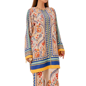 Robe pakistanaise en coton pour femmes, en tissu crêpe imprimé numérique, longue, de qualité supérieure, 2 pièces, pour les fêtes - Product Image 2