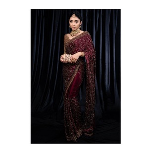 High On Demand Heavy Kasturi Zijden Georgette <span class=keywords><strong>Saree</strong></span> Met Borduurwerk Voor Bruidsgeschenken Gebruik Van Indiase Leverancier - Product Image 1