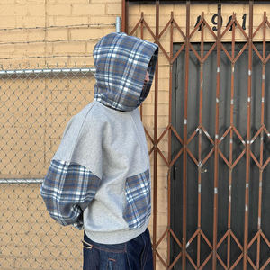 Fabricants de vêtements sur mesure, sweat-shirt à capuche zippé <span class=keywords><strong>en</strong></span> tissu molletonné 100% coton, patchwork à carreaux, blocs de couleur, pour hommes - Product Image 2