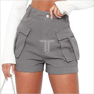 Femmes été décontracté taille haute extensible toile Cargo Jean Shorts séchage rapide respirant Streetwear avec poches - Product Image 2