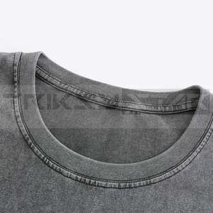 Usine en gros hommes 220gsm lavage à l'acide tricoté coupe régulière Vintage T-Shirt personnalisé 100% coton col roulé à manches courtes - Product Image 4