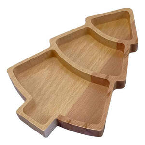 Bandeja para servir de madera con diseño de árbol de Navidad hecha a mano, bandeja decorativa para servir pulida Natural - Product Image 1