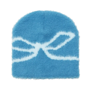 Gorro de invierno personalizado con logotipo Jacquard, gorro de mohair de punto mullido de terciopelo de gama alta, gorro de mohair cálido y peludo con piel de visón - Product Image 3