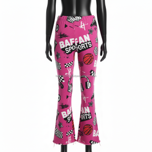 Women Flare Pant Premium GSM Fleece <b>Fabric</b> <b>Pink</b> Sports Print Custom Logo Heat Transfer Trendy Streetwear Style Women Flare Pants - Product Image 2