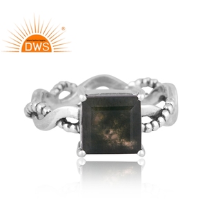 Newly Design Oxidized Sterling Silver Natural <b>Green</b> Moss Agate Gemstone Twisted Ring Jewelry For Women Gift For Her - Product Image 2