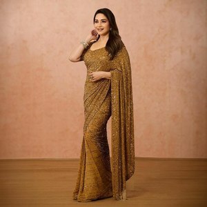 Sari y Blusa de Rayón de Seda Georgette Tradicional India de Último Diseño para Fiesta, Sari Moderno para Mujer - Product Image 5