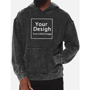 100% algodón logotipo personalizado sudaderas con capucha para hombre pulóver de gran tamaño lavado ácido Sudadera con capucha suave sudadera Vintage Streetwear alto peso - Product Image 2