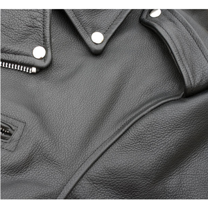 Cowhide <b>Leather</b> <b>Jacket</b> <b>Men</b> Women Genuine Full Grain Black Brown Winter Stand Collar Zipper Closure Motorcycle OEM - Product Image 2
