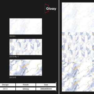 Carreaux muraux en céramique modernes 300x600mm pour salle de bain et cuisine, finition brillante mate effet sucre, design mural intérieur luxueux - Product Image 1