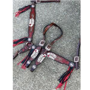 Ensemble de collerette et collier de poitrine en cuir de crocodile à bride de cheval robuste pour les cavaliers professionnels du fournisseur indien - Product Image 1