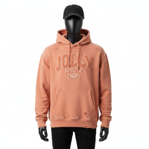 Sweat à capuche pour homme, poids lourd, 320 GSM, en molleton de coton, chaud, toucher doux, ton pêche, logo chenille personnalisé, sweat à capuche basique - Product Image 6
