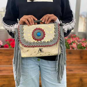 Nuevo bolso de mano con flecos de piel de ante metálico hecho a mano Real, bolso cruzado con estilo occidental, bolso de hombro para mujer, superventas - Product Image 1