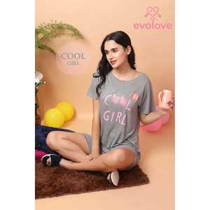 Evolove – chemise de nuit courte décontractée pour femmes, 100% coton, jersey imprimé, longueur aux genoux, douce (gris mélangé) - Product Image 4