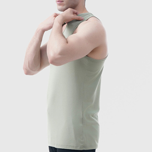 Custom Logo Men Olive Green Scoop Neck Athletic Sleeveless Shirt High Elasticity <b>Workout</b> <b>Tank</b> <b>Top</b> - Product Image 1