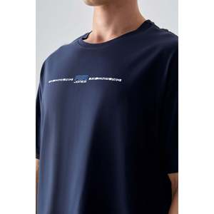 <b>Navy</b> <b>Blue</b> 100% Cotton Thick Soft Textured Oversize Fit Printed <b>Men's</b> <b>T</b>-<b>Shirt</b> - 88357 - <b>Navy</b> <b>blue</b> - Product Image 2