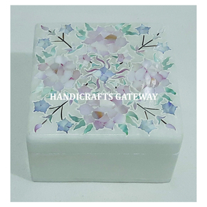 Caja de joyería con incrustaciones de madreperla de mármol blanco, Forma cuadrada, multicolor, diseño Floral hecho a mano, almacenamiento y regalos de joyería usados - Product Image 2
