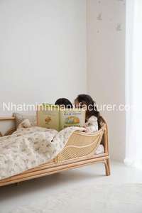 Wholesale children's bedroom furniture made from natural rattan, with leaf patterns. <b>Beds</b> for children aged 1-10 years old. - Product Image 2