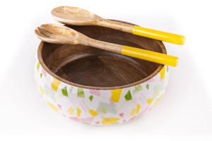 Plateau de bol de service en bois fait à la main de vente chaude avec motif de feuille d'émail Technique polie pour la maison et la fête - Product Image 3