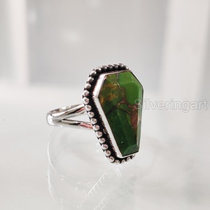 Anillo de mujer Ataúd natural Verde Cobre Turquesa Anillo de piedras preciosas Piedra natal de Diciembre Joyería hecha a mano Anillo de plata esterlina 925 - Product Image 3