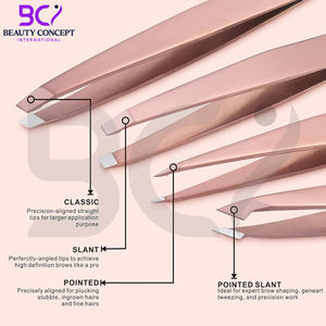 Ensemble de pinces à épiler en acier inoxydable à pointe inclinée personnalisées, durables et de précision pour les sourcils et les poils du visage - Product Image 2