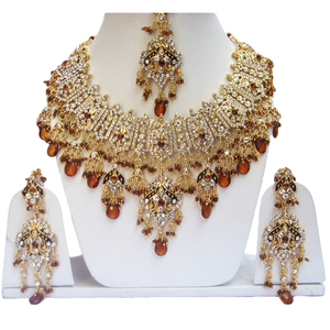 Juego de Joyas de Novia Chapadas en Oro con Circonita Real India, Elegancia Tradicional para Bodas, Acabado Regio - Product Image 1
