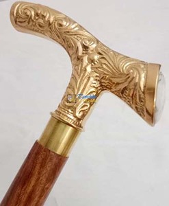 Poignée en T en laiton vintage de haute qualité, finition polie, pierre transparente, réglable, marron uni, pliée en trois, en bois fait main - Product Image 4