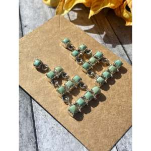 Sam Arviso Navajo Handmade Kingman Turquoise & Sterling Silver Drop <b>Earrings</b> Geometric <b>Post</b> Dangle Design - Product Image 2