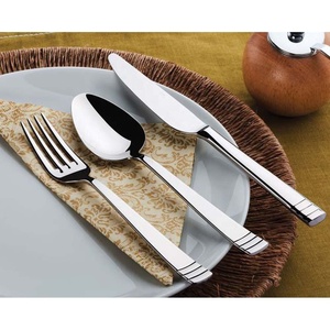 Ensemble de vaisselle de mariage en acier inoxydable Incroyable longue doublure au laser Poignée d'extrémité Couverts argentés mats comprenant des couteaux Cuillères Fourchettes - Product Image 1