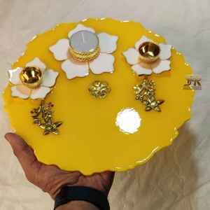 Epoxy Resin Eco-Friendly Luxury Handcrafted Angel Model Puja Thali Decorative Prayer Plate for Diwali Festival Home <b>Mandir</b> <b>Pooja</b> - Product Image 4