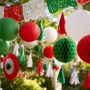 Kit de Decoración para <span class=keywords><strong>Fiesta</strong></span> con Papel Picado, Guirnalda de Flores de Papel, Borlas y Pancarta en Verde, Blanco y Rojo para el Día de la Independencia de Italia, México y Hungría - Product Image 4