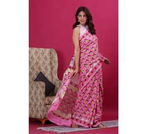 Vêtements de festival en coton Saree Soft Mulmul Design imprimé à la main pour les femmes Fête d'été Vêtements indiens et pakistanais - Product Image 2