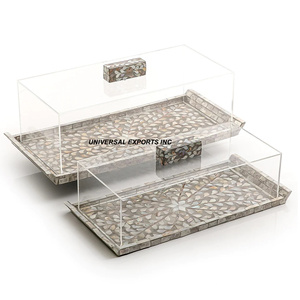 Plateau de service rectangulaire en bois avec plateau en acrylique Vente chaude Plateau de chocolat en nacre en bois de luxe décoratif - Product Image 3