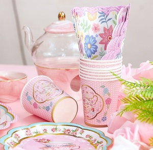 Juego de Vajilla Desechable para Fiesta de Té, Tetera con Diseño de Flores, Platos, Tazas, Servilletas, Decoración para Baby Shower, Fiesta de Cumpleaños de Niñas - Product Image 5