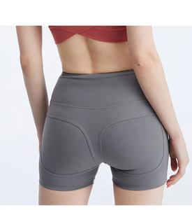 Short de gymnastique sans couture en polyester recyclé personnalisé pour femmes, cordon de serrage élastique à motif solide pour le cyclisme et la course à pied - Product Image 5