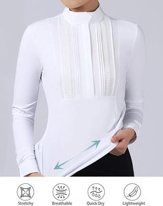 Camisas de Manga Larga para Niñas con Orificios para el Pulgar, Camisa de Equitación Inglesa con Protección Solar UPF50 de Secado Rápido, Chaqueta Ecuestre con Media Cremallera para Niños - Product Image 3