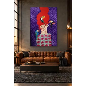 Impression sur toile de la femme aux cheveux roux Fida et des toucans - Product Image 3