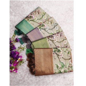 Saree en soie Banarasi de designer indien pour femmes avec chemisier beau travail lourd ethnique et séquence de 3 couleurs meilleur prix sari fantaisie - Product Image 1