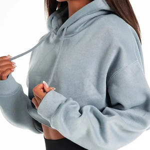 Sudadera Corta de Alta Calidad al por Mayor de Fábrica, Conjunto de Sudadera Corta para Mujer, Tallas Grandes, Sudaderas con Capucha Beige - Product Image 3