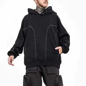 Толстовка с капюшоном Zero Waste, черный пуловер большого размера, мужские дизайнерские скромные толстовки и свитшоты 600 GSM с вышивкой на заказ