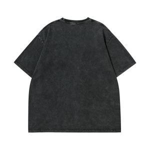 Respirant été à manches courtes 230 grammes 100% coton toile Logo personnalisé graphique blanc T-Shirt coupe régulière lavé à l'acide pour hommes - Product Image 5
