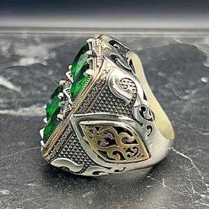 Men's Large Green <b>Ring</b> Unique Gift Statement Sterling Silver Gemstone Jewelry for Him Hip Hop Anniversary Birthday Gift Idea - Product Image 4