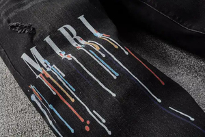 กางเกงยีนส์ขายาวแฟชั่นลำลองสำหรับผู้ชายกางเกงผ้ายืดแบบมีรูขาดฟอกสีซีดจางคริสตัลสีทึบ - Product Image 2