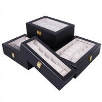 Boîte à montres en bois noir mat, 6, 10, 12, 20 emplacements, boîte de présentation pour collection de montres avec dessus en verre, logo personnalisé