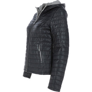 Blouson en cuir matelassé avec fermeture éclair asymétrique Blouson aviateur en cuir végétal léger Blazer en cuir surdimensionné - Product Image 3